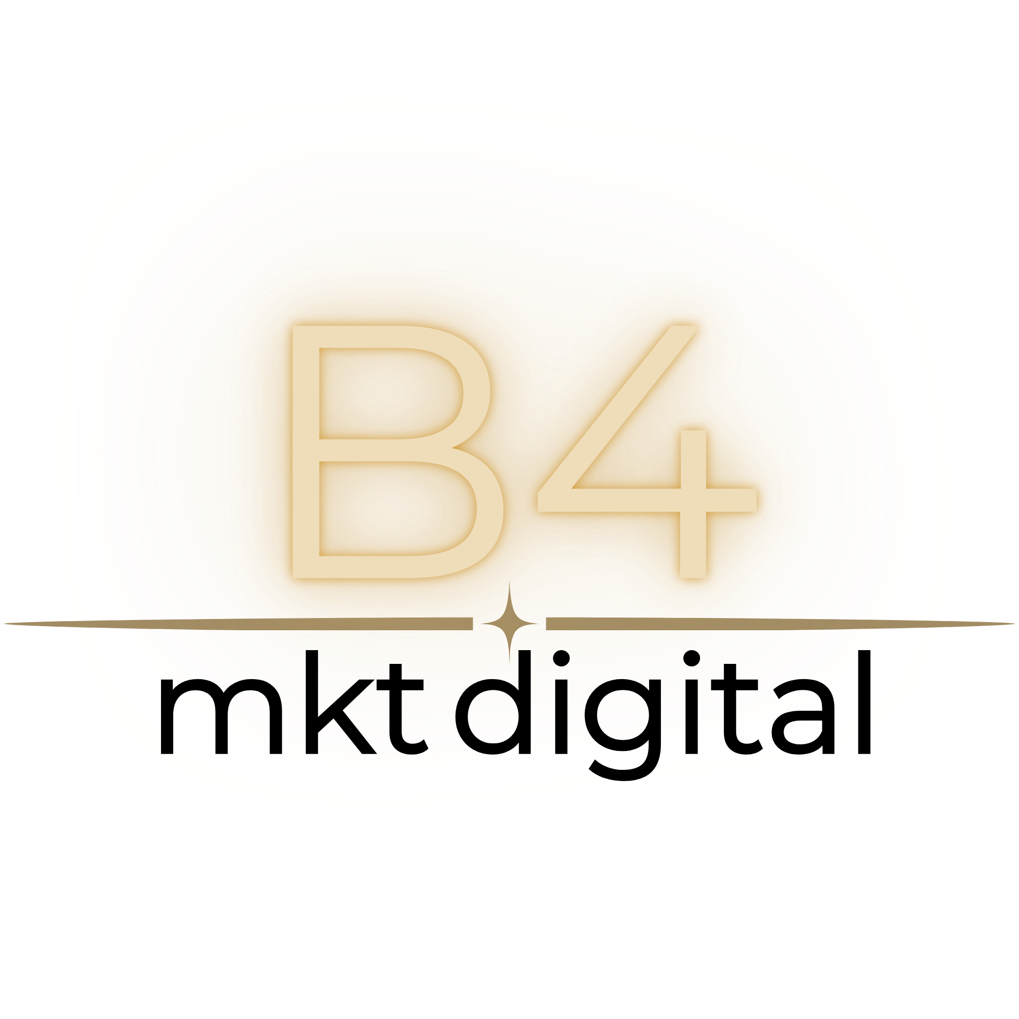Logo da empresa B4 MKT Digital, sendo um B maiúsculo dourado e em seguida o número 4 também dourado. Abaixo disso, escrita preta e em minúsculo mkt digital.